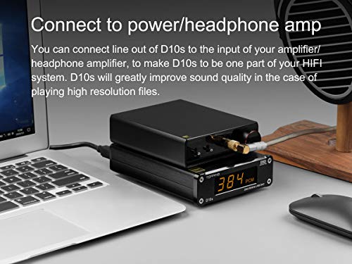 TOPPING D10s DAC Mini USB DAC XMOS XU208 ES9038Q2M DSD256 PCM 384kHz Decodificador de Audio de Escritorio de Audio de Alta resolución (Negro)