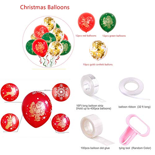 Topways® 34 Piezas de Globos de decoración de Fiesta de Navidad, Globos de Oro de látex de Confeti de 12 Pulgadas, Globos metálicos Impresos Rojos y Verdes Suministros de decoración de Fiesta