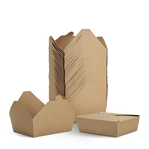 TOROTON Contenedores Desechables de Papel Kraft para Llevar, Contenedores de Comida para Llevar Calientes y Fríos, 2000ml, 40 Piezas