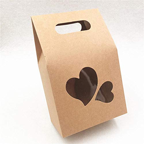 TOSISZ 30 Unids/Lote Bolsas de Regalo Papel Kraft con Ventana de PVC pequeña Embalaje de Recuerdo Hecho a Mano Caja de cartón marrón Corazón de Manzana 10x6x16cm, marrón, 10x6x16cm