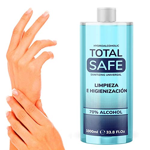 Total Safe – Solucion Hidroalcohólica 1 Litro con 70% de Alcohol sin aclarado | Higienizante de Manos 1000ml