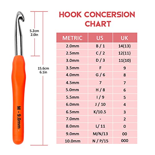 Totofy Agujas de Ganchillo, 14 PCS Agujas de Ganchillos Kit de Ganchillos Accesorios con Bolsa Kit Conjunto de Ganchillo, manijas ergonómicas de Agarre Suave