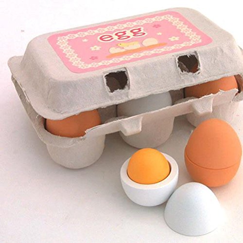 TOYMYTOY 6 unids Huevos de Madera de Pascua en Cartón Juguete de Imitación Juguete de cocina y Alimentos Preescolar para Niños