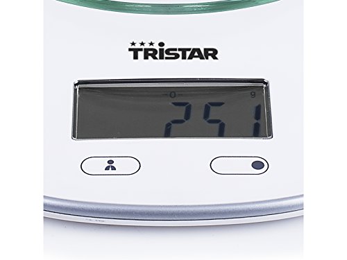 Tristar KW-2445 Balanza de cocina con capacidad máxima 5 kg y plato con vidrio de seguridad, 3 W, Blanco