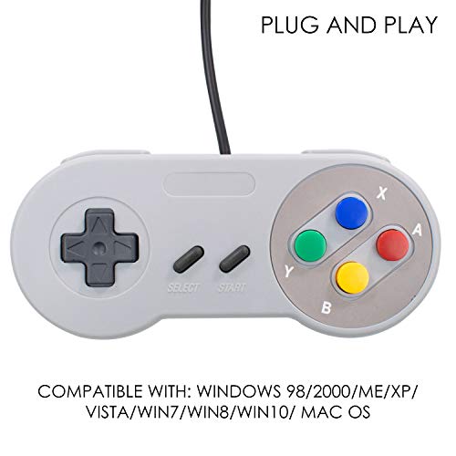 TRIXES 2 x Reguladores Mandos USB Apropiado para Juegos de SNES o NES - Juego de Clásico Retro Joypads Gamepad Compatible con Mac, Computadoras, Ordenador Portátiles o Pi de Frambuesa