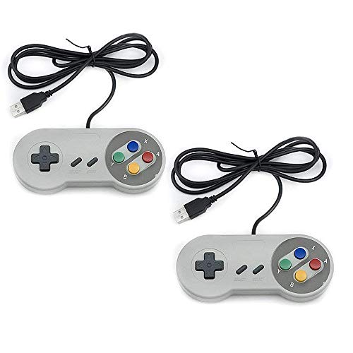 TRIXES 2 x Reguladores Mandos USB Apropiado para Juegos de SNES o NES - Juego de Clásico Retro Joypads Gamepad Compatible con Mac, Computadoras, Ordenador Portátiles o Pi de Frambuesa