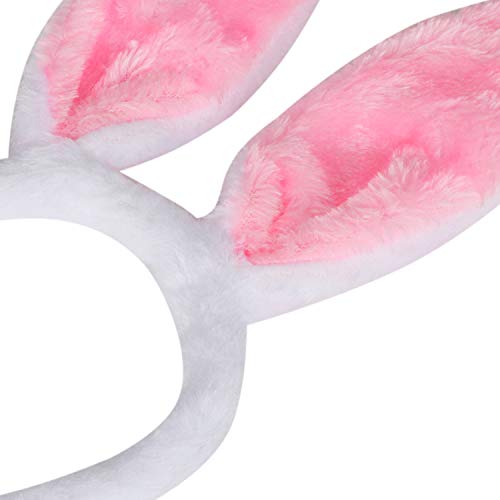 TRIXES Diadema Forma de Oreja de Coneja para Disfraces para Adultos o Niños Un Tamaño - Banda para Cabeza Orejas de Conejitas Fluffy Rosa y Blanco Accesorio de Disfraz Disfraz Carnaval y Pascua