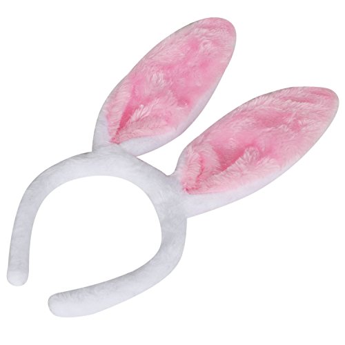 TRIXES Diadema Forma de Oreja de Coneja para Disfraces para Adultos o Niños Un Tamaño - Banda para Cabeza Orejas de Conejitas Fluffy Rosa y Blanco Accesorio de Disfraz Disfraz Carnaval y Pascua