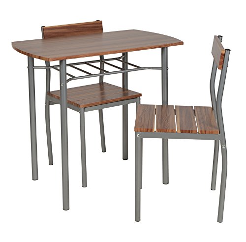 ts-ideen Juego de Comedor 3 Piezas Mesa Cocina Sillas Marco de Metal + Fibra de Madera Plateado y Marron 76 x 83