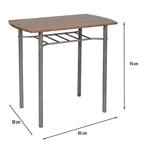 ts-ideen Juego de Comedor 3 Piezas Mesa Cocina Sillas Marco de Metal + Fibra de Madera Plateado y Marron 76 x 83