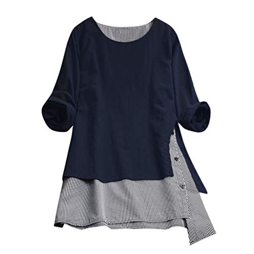 TUDUZ Blusas Mujer Manga Larga Tops Otoño Camisas Lino Camisetas Talla Extra Mini Vestido (Armada.a, XL)