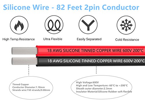 TUOFENG 18 AWG Cable eléctrico 40 metros [Negro 20 m Rojo 20 m] Cable flexible de silicona 2 Conductor Línea de cable paralelo Alambre de cobre estañado