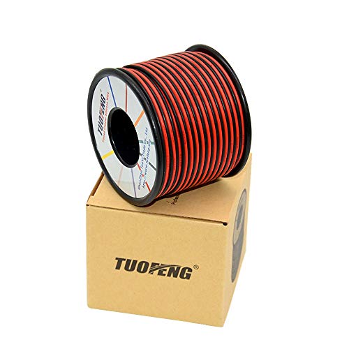 TUOFENG 18 AWG Cable eléctrico 40 metros [Negro 20 m Rojo 20 m] Cable flexible de silicona 2 Conductor Línea de cable paralelo Alambre de cobre estañado