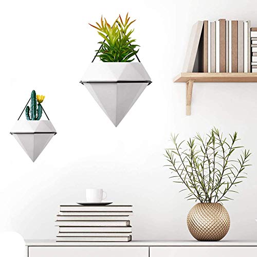 TURMIN 2PCS Decoración de Pared Colgante Macetas Suculentas Geométricas Plantas de Aire Modernas Sostenedor Colgante Florero de Contenedor de Flores para Oficina en Casa-Pure White-S