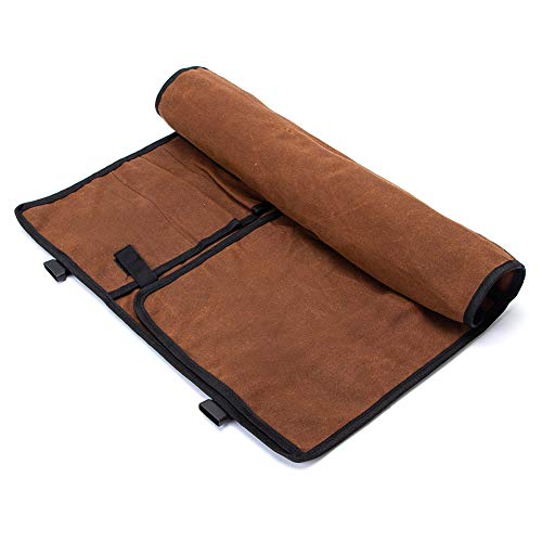 TUYU - Rollo de cuchillo impermeable de lona encerada de 16oz, bolsa de almacenamiento para cuchillos portátil con 4 ranuras, regalo superior con bolsillo con cremallera para cocinar Chef