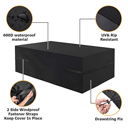 Tvird Funda Muebles Jardin Impermeable, Funda Muebles Exterior Impermeable 600D Oxford，Anti-UV, Resitente al Polvo, 190×120×74 cm -Negro