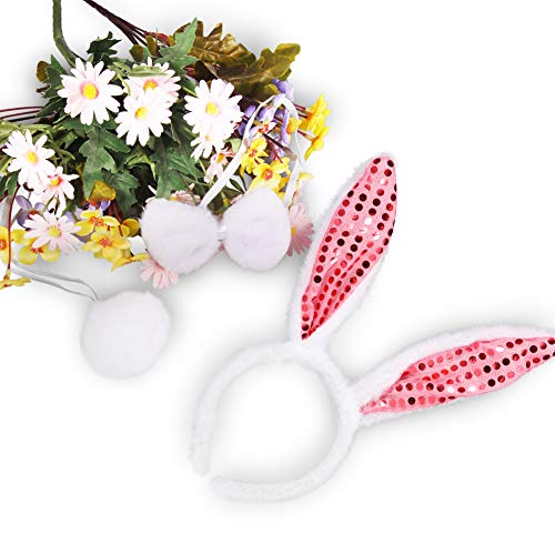 Twister.CK Diademas de Pascua con Orejas de Conejo, Paquete de 6 Conejos Accesorios de Disfraces para Pascua, Colores Variados Lentejuelas Flexibles Animal Disfraz Orejas Favores de Fiesta