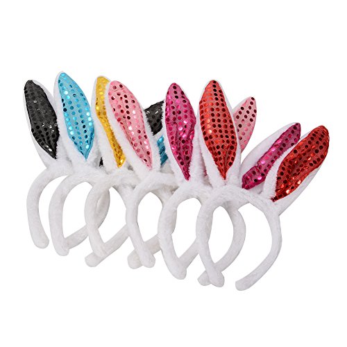 Twister.CK Diademas de Pascua con Orejas de Conejo, Paquete de 6 Conejos Accesorios de Disfraces para Pascua, Colores Variados Lentejuelas Flexibles Animal Disfraz Orejas Favores de Fiesta