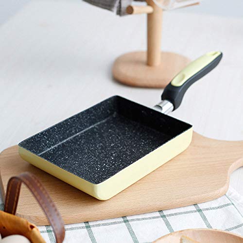 TZX La inducción Wok Antiadherente, Que no se pegue sartén Huevos pequeños rectangulares panqueques para el Desayuno Sushi freír Olla de cocinar la Cacerola (Rosa/Azul/Amarillo),Amarillo