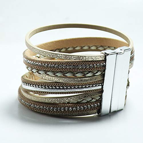 UEUC - Pulsera de piel multicapa, boho ancho, impermeable, trenzada, para mujeres