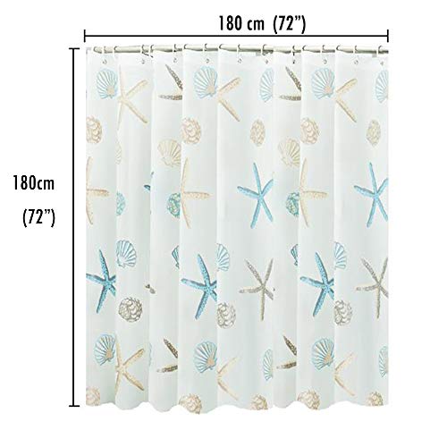 ufengke Cortinas de Ducha Estrella de Mar Translúcida con 12 Ganchos,PEVA Prueba de Moho Impermeable al Baño,72"X 72" (180X180Cm)