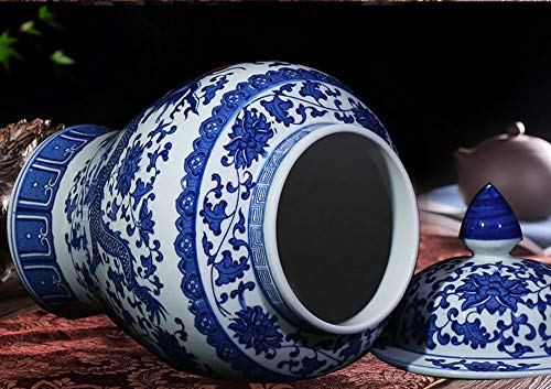 ufengke Jingdezhen Jarrón de Porcelana Azul y Blanco,Florero de dragón,Estilo de China Ming,15"(38cm) Altura