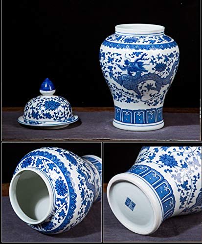 ufengke Jingdezhen Jarrón de Porcelana Azul y Blanco,Florero de dragón,Estilo de China Ming,15"(38cm) Altura