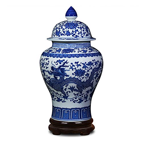 ufengke Jingdezhen Jarrón de Porcelana Azul y Blanco,Florero de dragón,Estilo de China Ming,15"(38cm) Altura