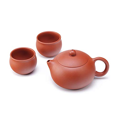 ufengke Juego de Té Yixing Zisha Hecho a Mano, Xishi Tetera de Cerámica de Gran Capacidad con Juego de 2 Tazas de Té, 10 oz/300ml