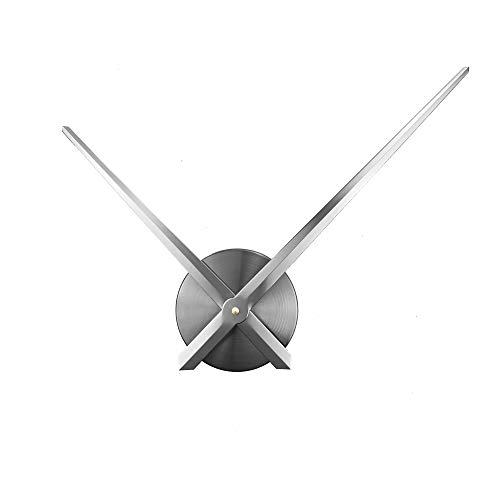 ufengke Reloj de Pared Solo Agujas sin Marco Grande Reloj Quartz Metal 3D DIY Plateado para Salon Comedor, Diámetro 63cm