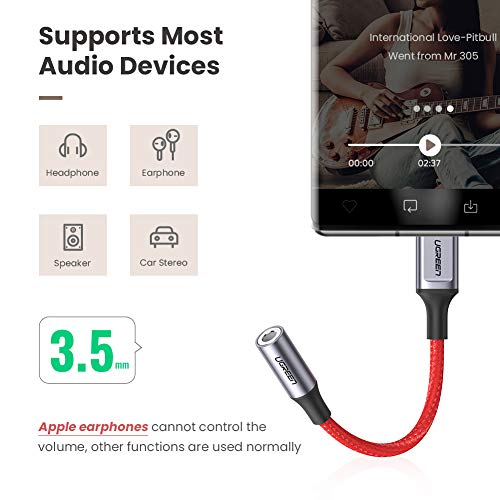 UGREEN Adaptador USB C a Jack 3.5mm, USB Tipo C Adaptador para Auriculares Compatible con Huawei P40/P40 Pro/P30 Pro/P20/MediaPad M5, OnePlus 8 Pro/7 Pro, Xiaomi Mi10 Pro/9/8/Mix 2S, Moto Z, Alumino