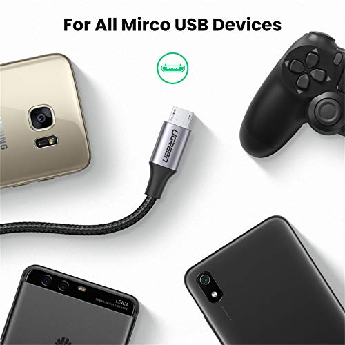 UGREEN Cable Micro USB 2 Pack, 18W Cable Cargador Carga Rápida, Cable Android de Nylon Trenzado para Samsung S7 S7edge S6 J7 J4+ A10, Huawei P10 Lite Y7 Y6, Xiaomi Mi A2 Lite, Redmi 7, PS4, Sony(1M)