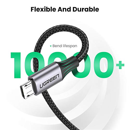 UGREEN Cable Micro USB 2 Pack, 18W Cable Cargador Carga Rápida, Cable Android de Nylon Trenzado para Samsung S7 S7edge S6 J7 J4+ A10, Huawei P10 Lite Y7 Y6, Xiaomi Mi A2 Lite, Redmi 7, PS4, Sony(1M)