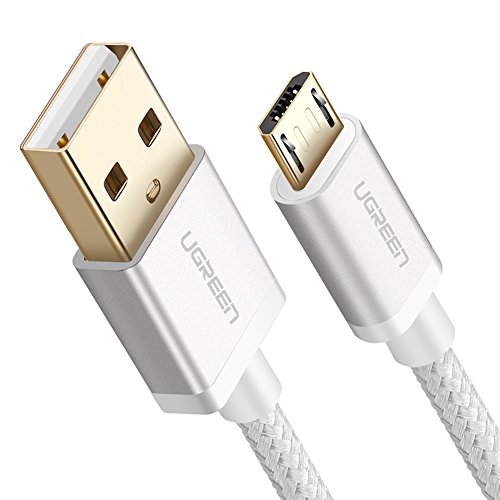 UGREEN Cable Micro USB Carga Rápida, Cable USB a Micro USB de Nylon, Cable Cargador QC3.0/2.0 para Samsung S7 S6 J7 A7 A6 A5, Xiaomi Redmi Note 5, Huawei P10 Lite P9 Lite Mate 10 Lite PS4(2m,Blanco)