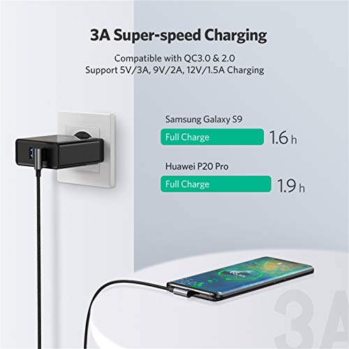 UGREEN Cable USB Tipo C 90 Grados a USB A 2.0 Cable Codo Nylon Trenzado Carga Rápida para Móvil USB C Samsung Note S20 S10 S9 A50 A70 S8, Xiaomi Redmi 9 Note 7 8 Mi 9 Mi A3 A2, BQ Aquaris X, 2 Metros