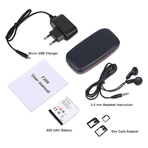 ukuu 1,8" Teléfono móvil Unlock con Tapa para Personas Mayores 800mAh Teclas Grandes gsm Dual SIM Fácil de Usar para Ancianos Negro F200