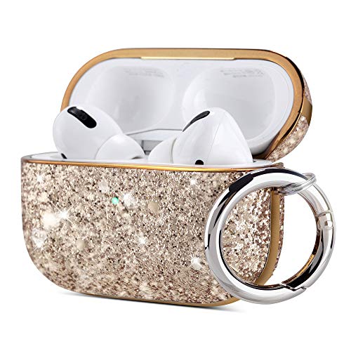 ULAK Funda AirPods Pro, Cubierta Protectora de Cuero Brillante Estuche de Carga de Tapa Dura para Apple AirPods Pro 2019 (LED Visible en el Frente)- Brillo Oro Brillo Oro Brillo Oro