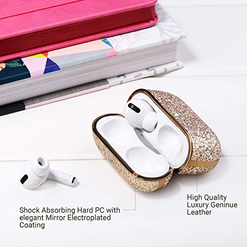 ULAK Funda AirPods Pro, Cubierta Protectora de Cuero Brillante Estuche de Carga de Tapa Dura para Apple AirPods Pro 2019 (LED Visible en el Frente)- Brillo Oro Brillo Oro Brillo Oro