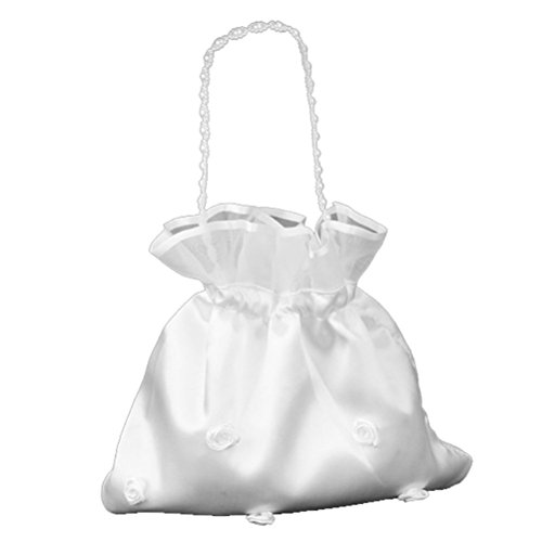 ULTNICE Bolso de Satén con Perla Flor para Boda Novia Regalo (Blanco)