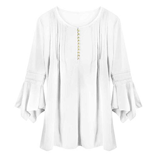 UMIPUBO Mujer Blusa 3/4 Manga Camisas Elegante Camisetas Primavera Verano Cuello en V Tops (XXL, Blanco)