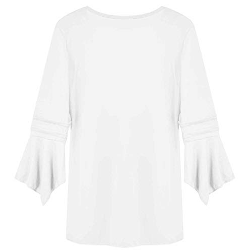 UMIPUBO Mujer Blusa 3/4 Manga Camisas Elegante Camisetas Primavera Verano Cuello en V Tops (XXL, Blanco)