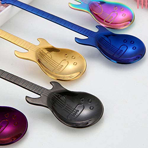 Umiwe 6 Piezas Cuchara de café para Guitarra, Cuchara de Acero Inoxidable Ideal para cucharadita de azúcar yogurbebidas Calientes, Postre y Helado (6 Piezas)