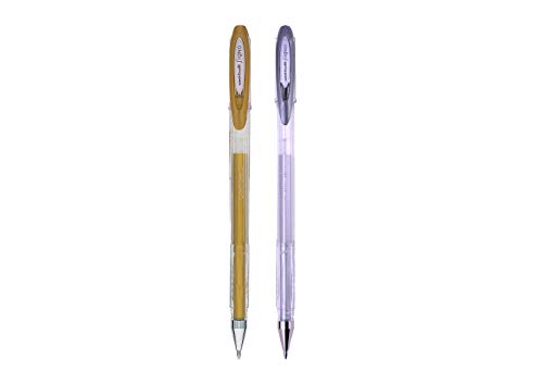 Uni-Ball UM120 - Bolígrafos de punta rodante (2 unidades, tinta de gel, 0.8 mm), color dorado y plateado