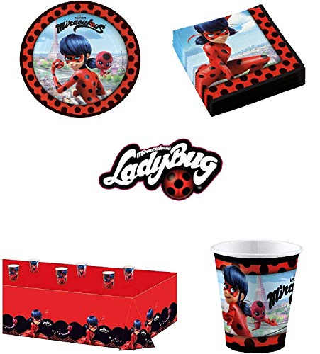 Uni que Set Prodigiosa Ladybug Decoración Cumpleaños 16 Niños (16 Platos, 16 Tazas, 1 Mantel) Fiesta