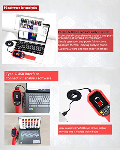 UNI-T UTi165H - Termómetro infrarrojo para cámara de imágenes térmicas de 30 °C a 45 °C, medidor de temperatura de alta precisión – Análisis de software de PC Tipo-C USB de carga