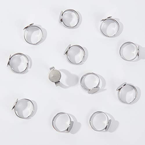 UNICRAFTALE 60pcs Kits de Anillos de Dedo Ajustables, 30 Piezas de Anillos de Dedo de Acero Inoxidable con 30 Piezas de Cabujones de Vidrio (12 mm), Kits de Base de Anillo Redondo Plano