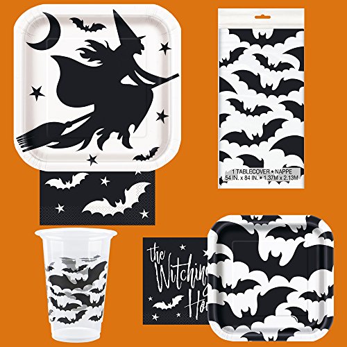 Unique Party - Platos de Papel - 23 cm - Diseño de Halloween de Murciélagos Negros - Paquete de 8 (77055)