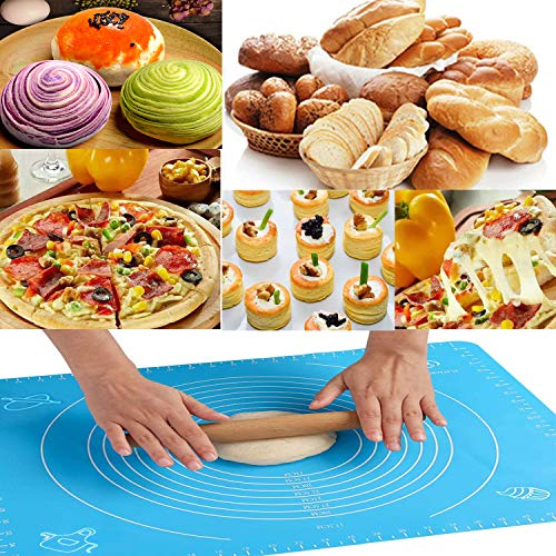 Unique Store 50 x 40cm Tapete de Silicona para Amasar y Hornear Baking Mat con Medidas y 1xRodillo de Amasar, Reutilizable Almohadilla de Silicona para Pasta/Pizza/Torta/Pastel/Galletas/Pan/Fondant