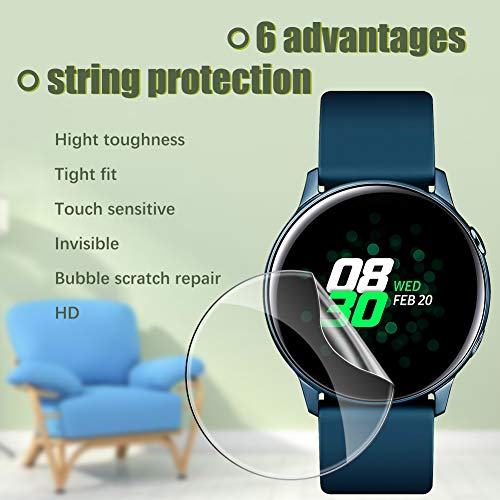 UniqueMe [5Pack] Protector de Pantalla para Samsung Galaxy Watch Active 40mm / Samsung Galaxy Watch Active 2 40mm, Película Transparente de Burbuja de TPU Huella Digital Disponible