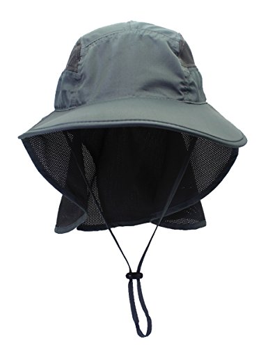 Unisex Gorra de Safari con Extra Largo Protector de Nuca 12cm Gran Borde para Actividades al Aire Libre Sol Protección UV - Gris Oscuro